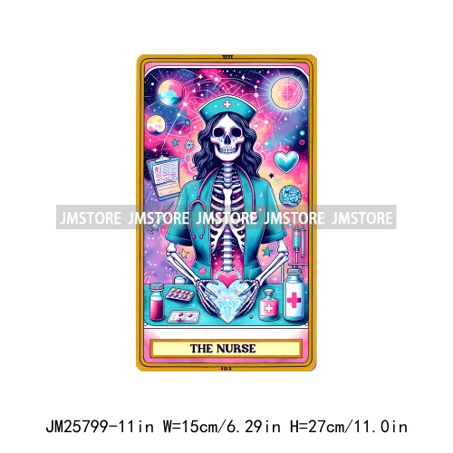 Colorful Plant Lady Stoner Skeleton Funny Drama Queen Mood Nurse Tarot Card DTF Iron On Heat Press Transfer Stickers For Clothes