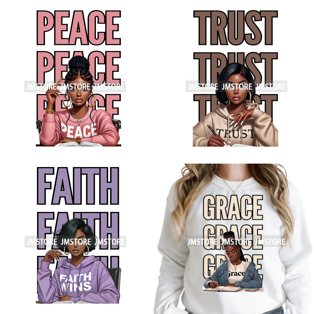 Pray Jesus Faith Trust Black Woman Religious Blessed Thermal Designs Iron on DTF Transfers Stickers Ready to Press for Clothes