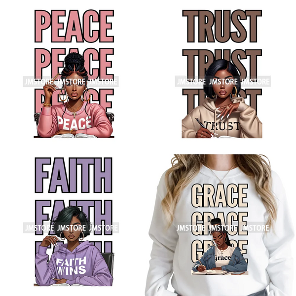 Pray Jesus Faith Trust Black Woman Religious Blessed Thermal Designs Iron on DTF Transfers Stickers Ready to Press for Clothes