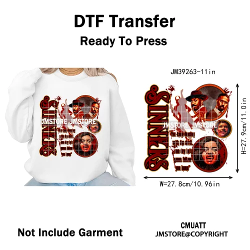 Trendy Margaritas Scary Movie Halloween Monsters Season Iron on DTF Washable Heat Transfers Stickers Ready to Press for Hoodies