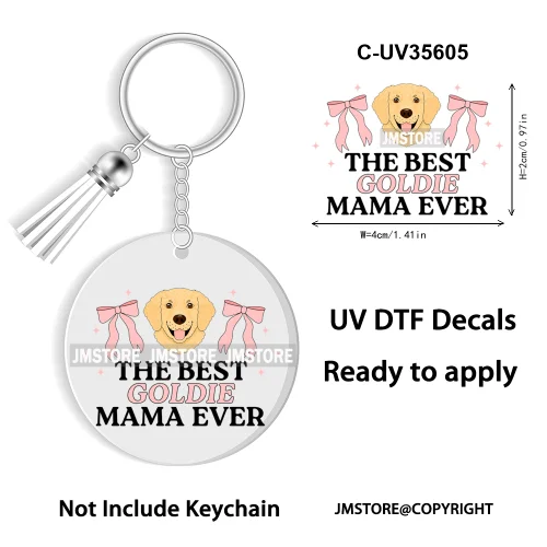 Floral Cat Lover The Best Mama Ever UV DTF Decal Round Keychain Ready To Apply WaterProof Transfer Stickers For Circle Keychain