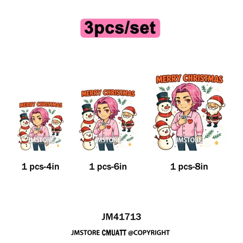 Holly Stars Gifts Happy Kpop Christmas Vibes Winter Holiday Iron on DTF Washable Transfers Stickers Ready to Press for Hoodies