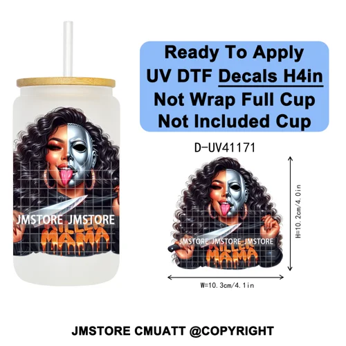 Bad Mama Killers Mom Halloween UV DTF Decals Ready To Apply Waterproof Transfer Stickers DIY Crafts For 16OZ Libbey Glass Can