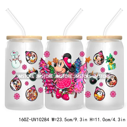 Princess Christmas Cartoon Friends 16OZ UV Cup Wrap DTF Transfer Stickers For Libbey Glass Can Cups Tumbler Magical Kingdom Vibe