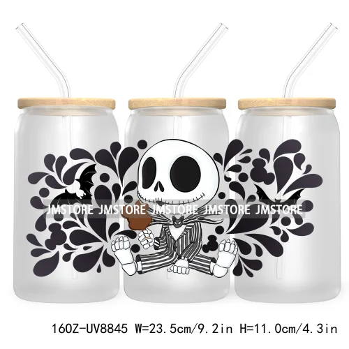 Stay Spooky Halloween 16OZ UV DTF Cup Wrap Transfer Sticker Custom Label Waterproof Logo For Libbey Glass Can Cartoon Characters