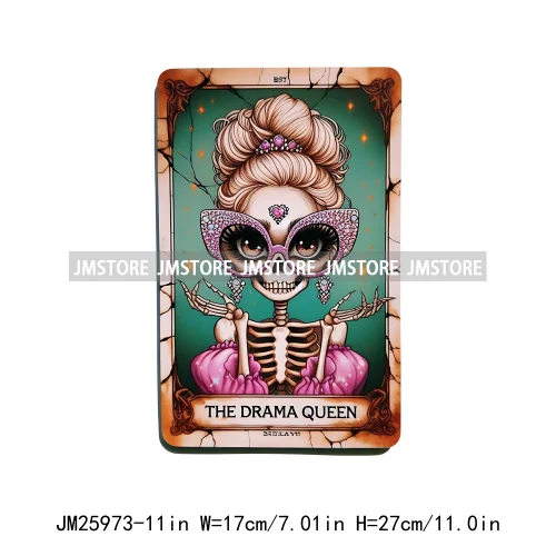 Funny Crafter Girl Skeleton Marathoner Overthinker Mom Queen Tarot Card DTF Iron On Transfer Stickers Ready To Press For Clothes