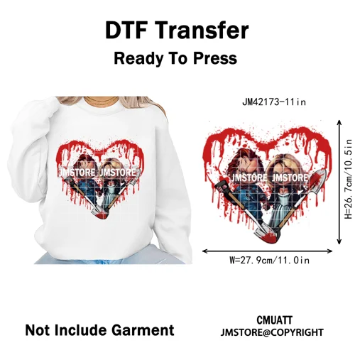 See You In Hell Scary Movie True Love Couple Halloween Season Iron on DTF Washable Transfers Stickers Ready to Press for Textile