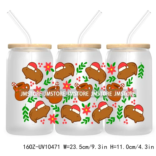 Spanish Latina Mexixan Culture Christmas Pan Dulce UV DTF Cup Wraps Transfer Sticker For 16OZ Libbey Glass Can Gingerbread Santa