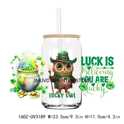 St. Patrick's Day Animals 16OZ UV DTF Cup Wrap Transfers Stickers Custom Labels DIY Waterproof Logo For Libbey Glass Can