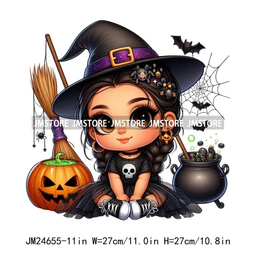 Custom Halloween Spooky Witch Latina Baby Girls Iron On Decals Hispanic Princess DTF Heat Press Transfers Stickers For Hoodies