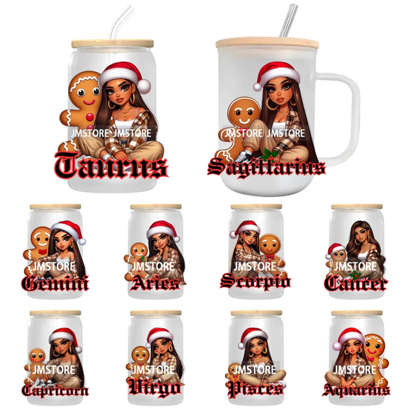 Chibi Christmas Chicana Zodiac Girl UV DTF Transfer Stickers Decals Ready To Apply Good Quality Prints For Libbey Cold Cup Mug