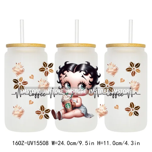 Trendy Cartoon Friends Coffee 16OZ UV DTF Cup Wraps Ready To Apply Waterproof Transfer Stickers For Libbey Glass Can Tumbler