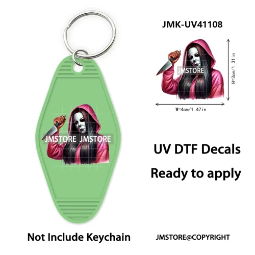 Black Horror Mama Skull Skeleton Ghosts UV DTF Motel Keychain Wraps Ready To Apply Waterproof High Quality Hotel Keychain Decals