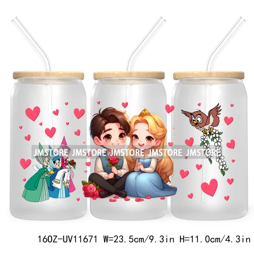 Cute Cartoon Couple XOXO Valentine's Day UV DTF Cup Wrap Transfer Stickers For 16OZ Libbey Glass Can Cupid Vibes Love Hearts