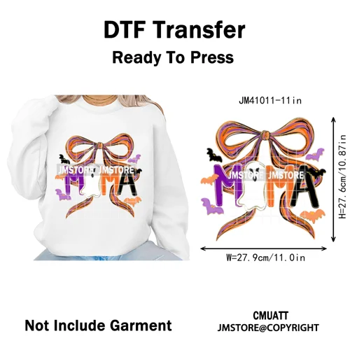 Cute Iridescent Ghost Girly Halloween Coquette Spooky Vibes Iron on Washable DTF Transfers Stickers Ready to Press for Clothing