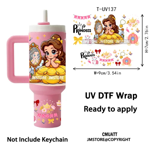 Baby Princess Cartoon Couple Custom UV DTF Stickers Print Tumbler Wraps Ready to Transfer Waterproof For Mini Tumbler Keychain