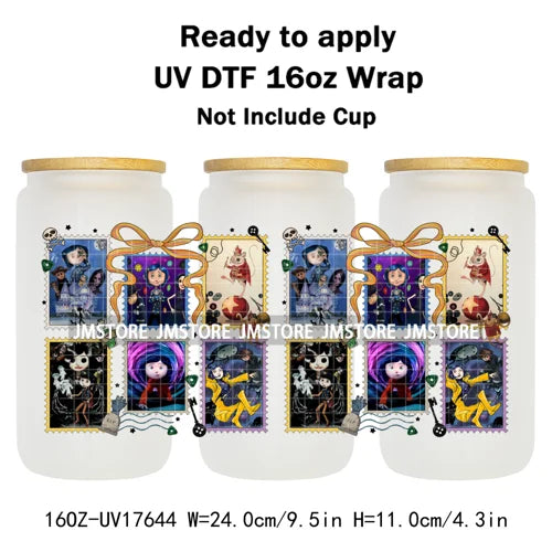 Coquette Bow Movie Eyes Cartoon Character 16OZ UV DTF Cup Wraps Ready To Apply Waterproof Transfer Stickers For Libbey Glass Can