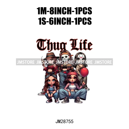 Cool Thug Life Horror Character Friends Scary Halloween Vibes Iron On DTF Transfer Stickers Ready To Press For Sweatshirt Bags