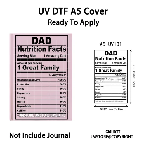 Black Mom Dad Family Nutrition Facts A5 Notebook UV DTF Wrap Ready To Apply Waterproof Transfer Sticker Decals For Journal Cover