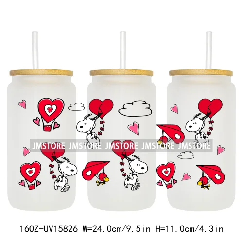 Cartoon Dog Valentine's Day UV DTF Stickers Ready to Transfer Cup Wrap Custom Labels DIY Craft For Libbey Glass Can Mug Tumbler