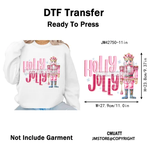 Merry Christmas Holly Jolly Coquette Tree Cartoon Movie Vibes Iron on DTF Washable Transfer Stickers Ready to Press for Textiles