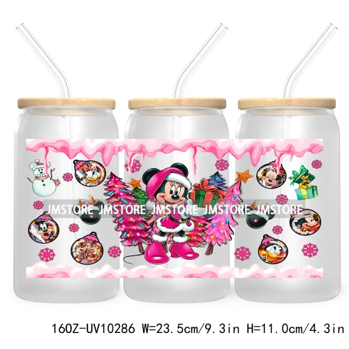 Princess Christmas Cartoon Friends 16OZ UV Cup Wrap DTF Transfer Stickers For Libbey Glass Can Cups Tumbler Magical Kingdom Vibe