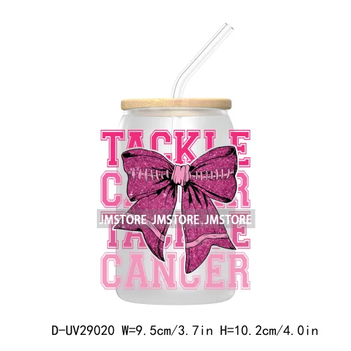 Football Pink Out Breast Cancer Awareness UV DTF Transfer Stickers Decals For Libbey Cold Cups Mugs Tumbler Coquette Bow Ribbon