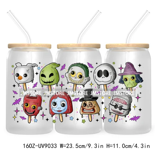 Horror Ice Cream Halloween Popsicles 16OZ UV DTF Cup Wrap Transfer Stickers Custom Labels Waterproof Logo For Libbey Glass Can