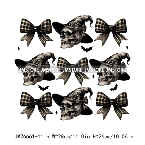 New Halloween Skeleton Ghost Coquette Bow Witch Hats Pumpkin Designs DTF Iron On Transfers Stickers Ready To Press For Hoodies