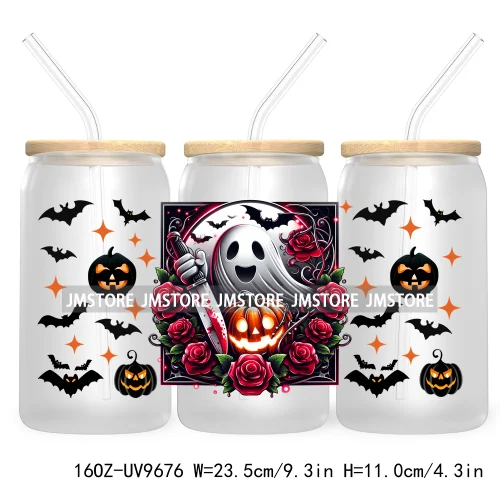 Halloween Spooky Bat Cartoon Character 16OZ UV DTF Cup Wrap Transfer Stickers Custom Labels Waterproof Logo For Libbey Glass Can