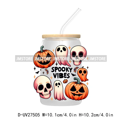 Cute Ghost Stay Spooky Halloween Pumpkin UV DTF Transfer Stickers Decals For Libbey Cold Cups Mugs Tumbler Waterproof Craft Boo