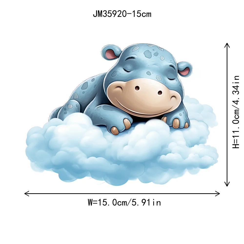 15cm 5.9in Kid Cloud Animal Tiger Lion Iron On Heat Transfer Sticker For Clothes DTF Print Vinyl Thermal Washable T-Shirt Decal