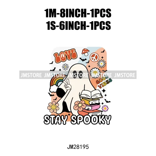 Diy Spooky Ghost Love Reading More Books Good Vibes Halloween Decals DTF Iron On Transfers Stickers Ready To Press For T-shirts