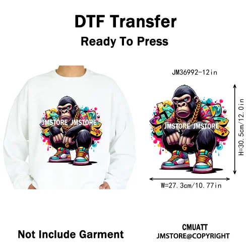 12in Graffiti Gangster Hip Hop Gorilla Life Is Better With Bulldog Iron on DTF Heat Transfer Sticker Ready to Press for Hoodies