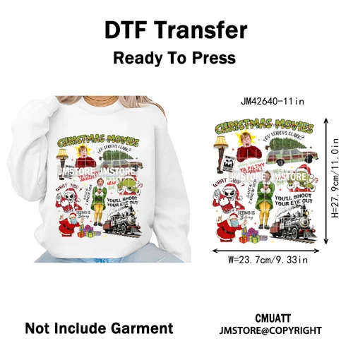 Retro Coquette Bows Holiday Christmas Movie Cartoon Kids Lover Iron on DTF Washable Transfer Stickers Ready to Press for Garment