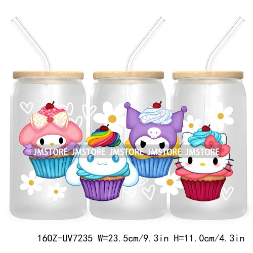 Cartoon Baby Princess Best Friends 16OZ UV DTF Cup Wrap Transfers Stickers For Libbey Glass Can Cups Tumbler Waterproof Labels