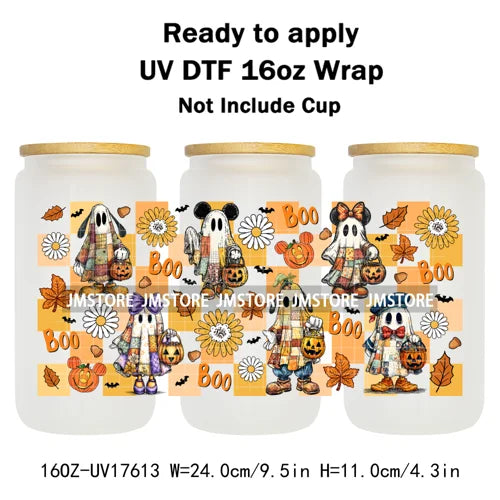 Mouse Ghost Boo Halloween Pumpkin Spooky Season UV DTF Cup Wraps Ready To Apply Transfer Stickers For Libbey Glass Can 16OZ Wrap