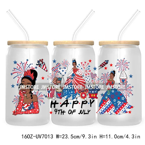 Happy 4TH Of July Cartoon Bear Friends 16OZ UV DTF Cup Wrap Transfer Stickers For Libbey Glass Can Cups Tumbler Waterproof Craft