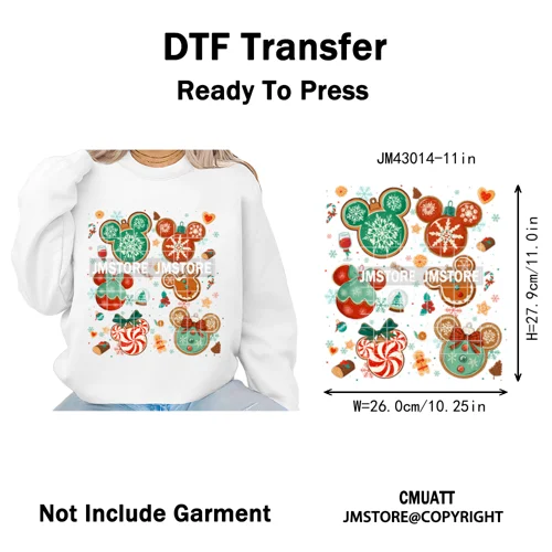 Girly Coquette Merry Christmas Ginger Cartoon Cozy Jolly Season Iron on DTF Heat Transfers Stickers Ready to Press for Clothing