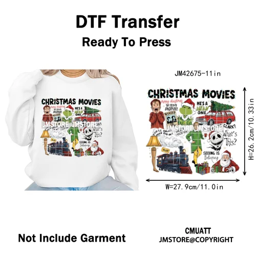 Cartoon Christmas Club Snow Winter Vibes Holly Jolly Santa Iron on DTF Washable Transfers Stickers Ready to Press for Clothing