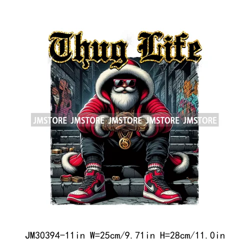 Cool Thug Life Santa Snowman Pink Bubble Holiday Gifts Christmas Iron On DTF Transfers Stickers Ready To Press For Sweatshirts