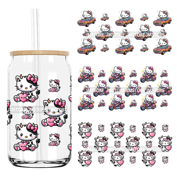 Pink Cartoon Queen Cute Cat 16OZ UV DTF Cup Wrap Transfers Stickers Custom Labels Durable Waterproof Logo For Libbey Glass Can