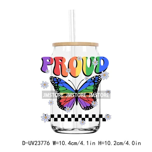 Retro Rainbow Butterfly Pride UV DTF Transfer Stickers Decals For Libbey Cold Cups Mug Tumbler Custom Waterproof Logo Proud Mama