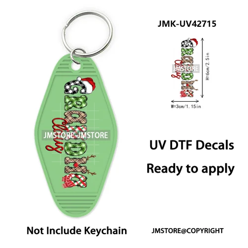 Preppy Bow Christmas Reindeer Mama Mini UV DTF Keychain Decals Ready To Apply Waterproof Durable Wraps For Hotel Motel Keychain