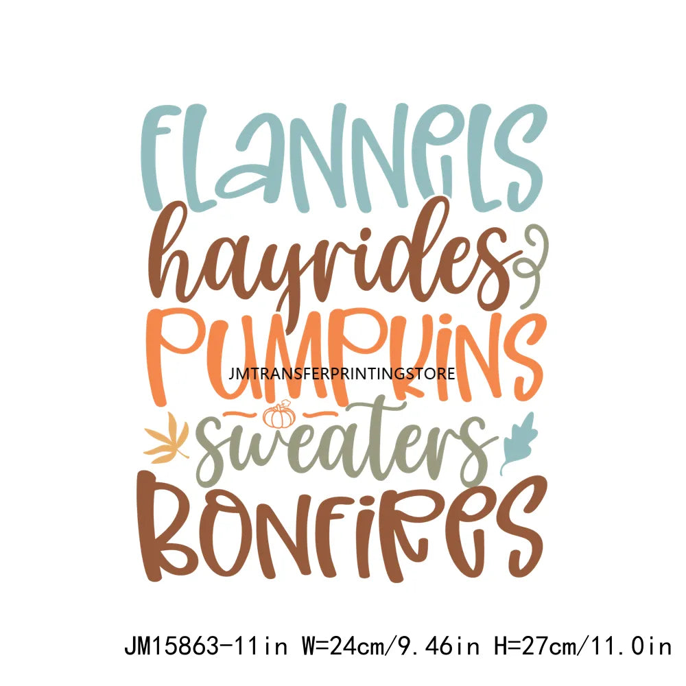 Hello Pumpkin Sweaters Bonfires DIY Logos Fall In The Air Autumn Vibes Iron On DTF Transfer Decals Ready To Press For T-Shirts