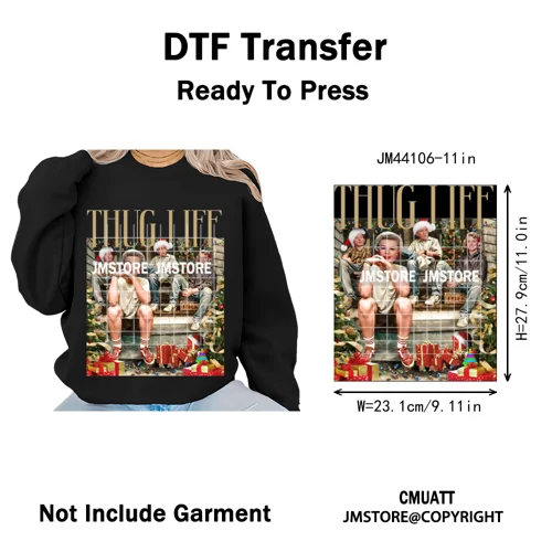 Thug Life Cartoon Movie Xmas Friends Christmas Thief Iron on Washable DTF Transfers Stickers Ready to Press for T-shirts Bags