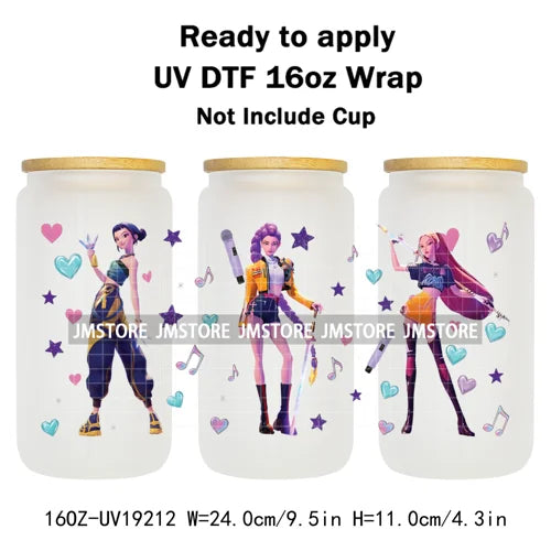 Demon Hunters Inspired Kpop Girls Bands UV DTF Transfer Sticker Durable Cup Tumbler Wrap For 16OZ Libbey Glass Wraps Bottle Mug