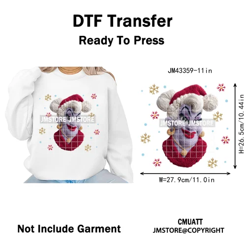 Cute Faux Knitting Yarn Princess Cartoon Character Christmas Holiday Iron on DTF Transfers Stickers Ready to Press for Hoodies