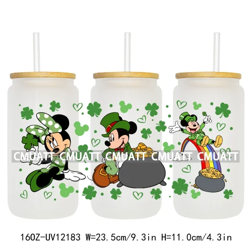 Cartoon St Patricks' Day Lucky Shamrock Animals 16OZ UV DTF Cup Wrap Sticker Custom Label Waterproof Logo For Libbey Glass Can