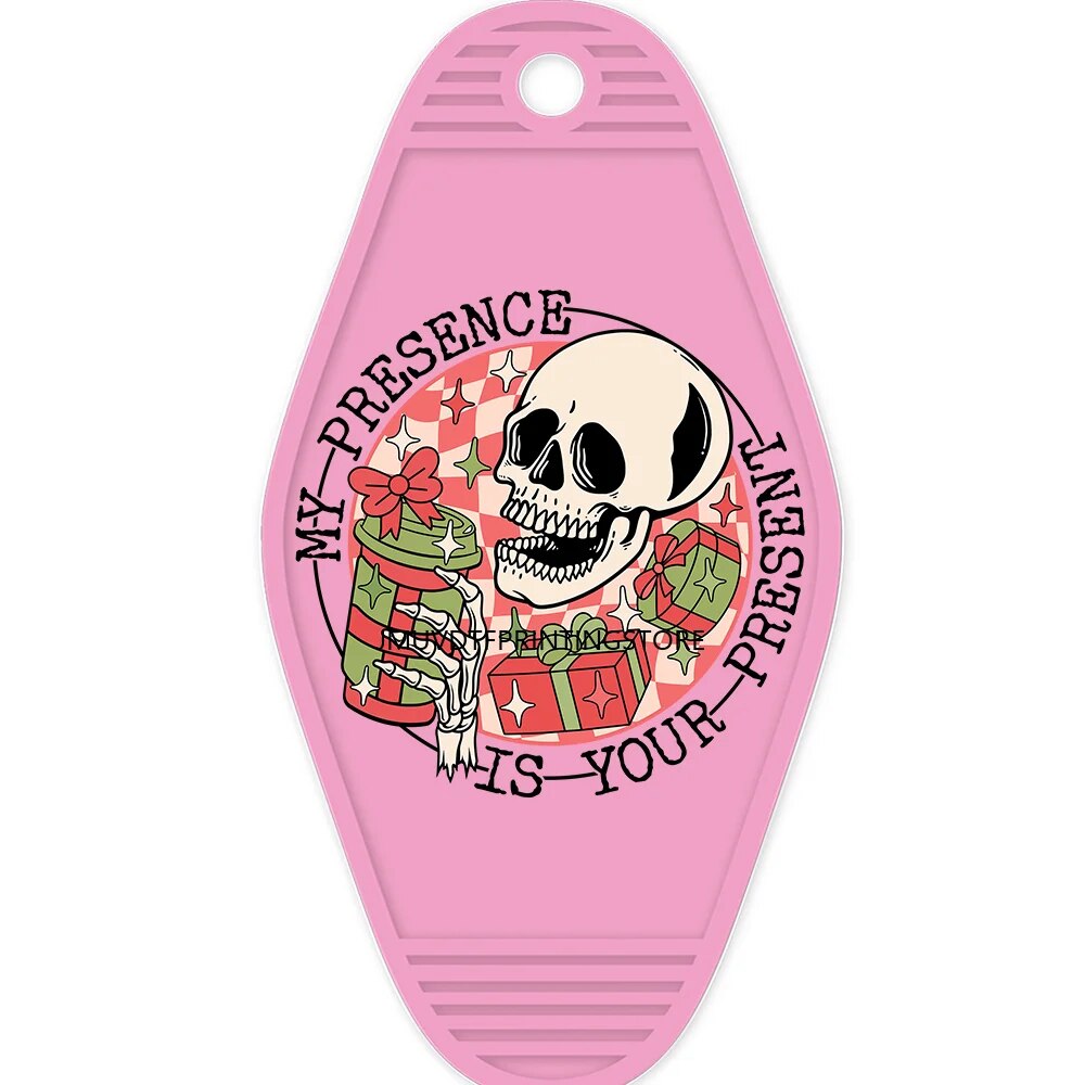 Christmas Skull With Coffee Cup High Quality WaterProof UV DTF Sticker For Motel Hotel Keychian Christmas Santa Designs